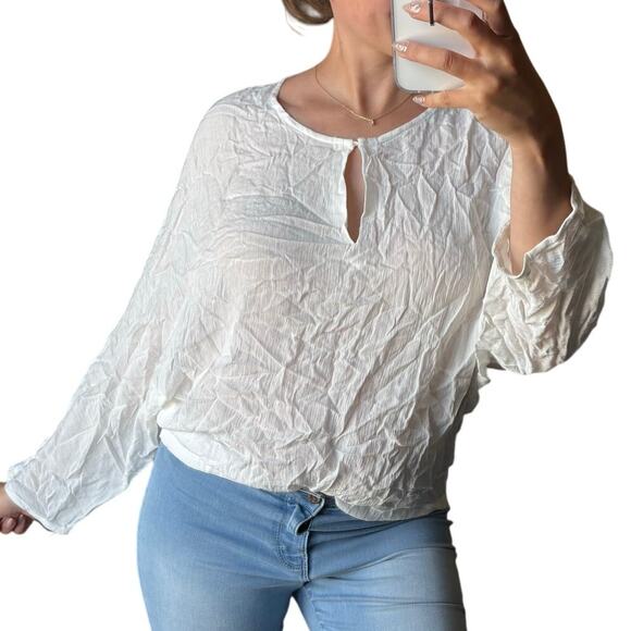 Color Block S White Boho Doleman Sleeve Embroidered Butterfly Boho Blouse - Picture 1 of 9